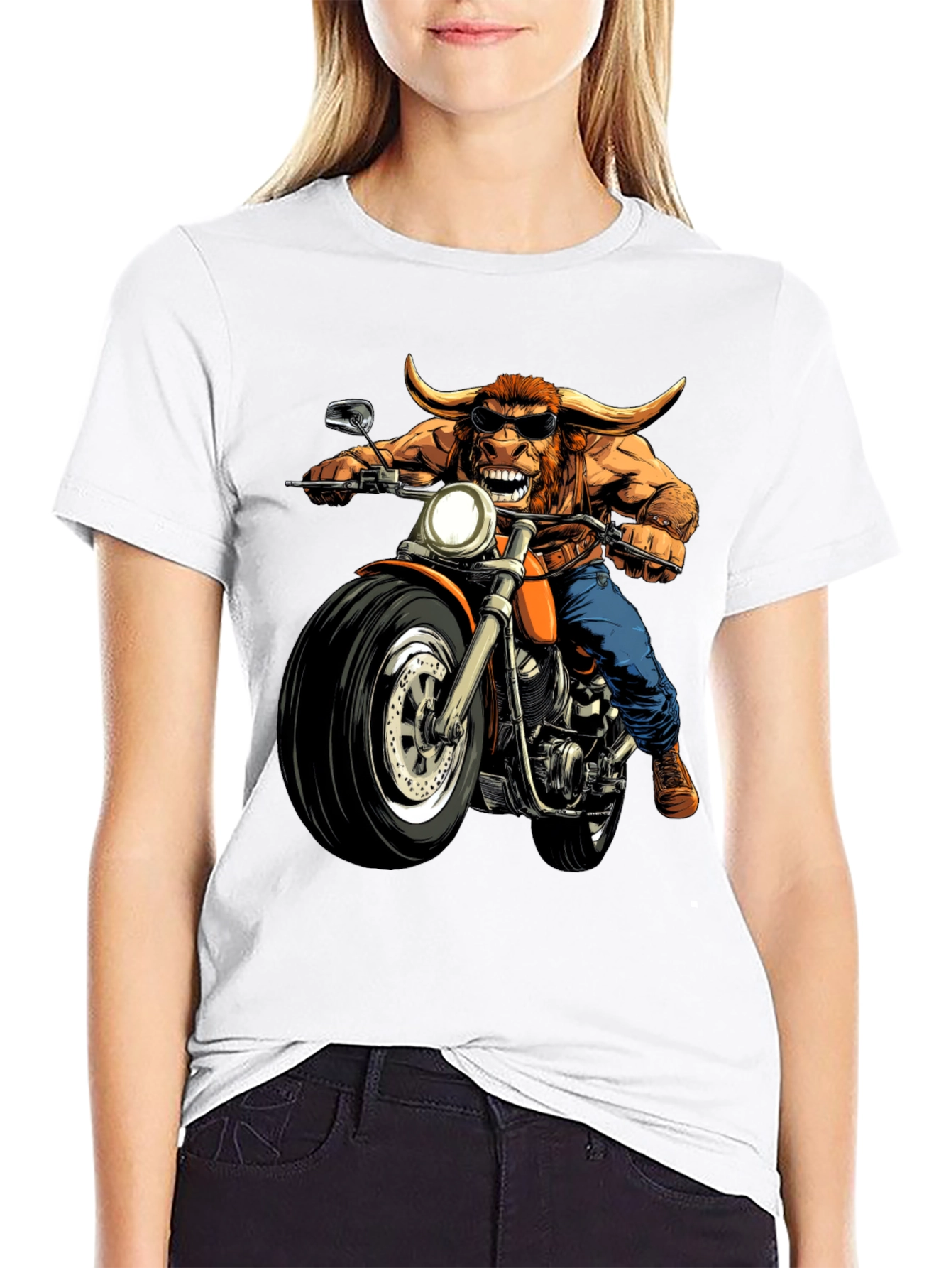 Bull on Motorcycle Graphic T-Shirt