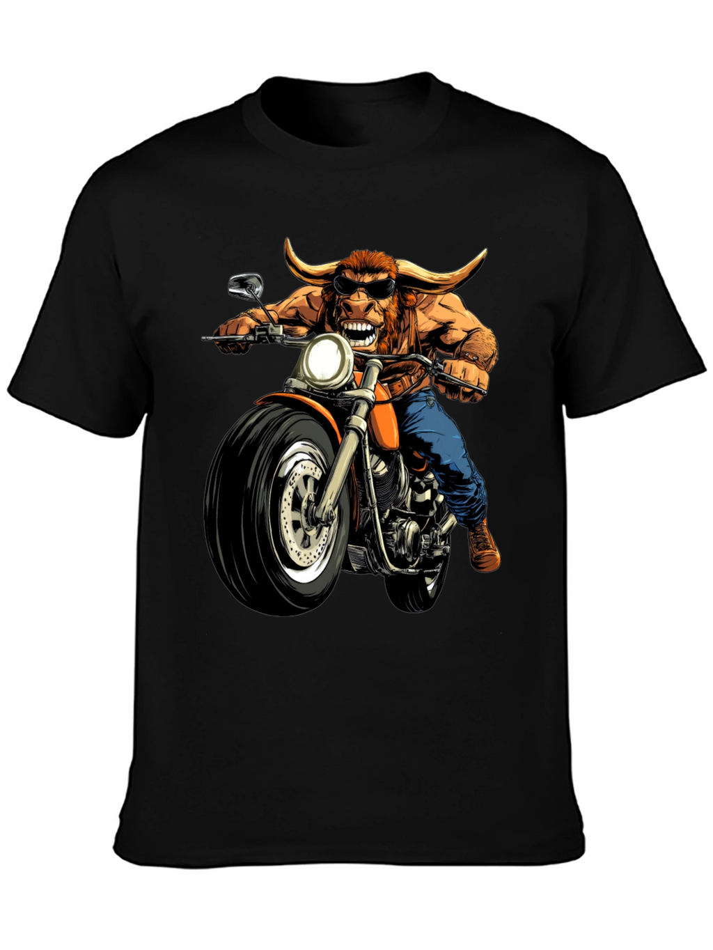 Bull on Motorcycle Graphic T-Shirt