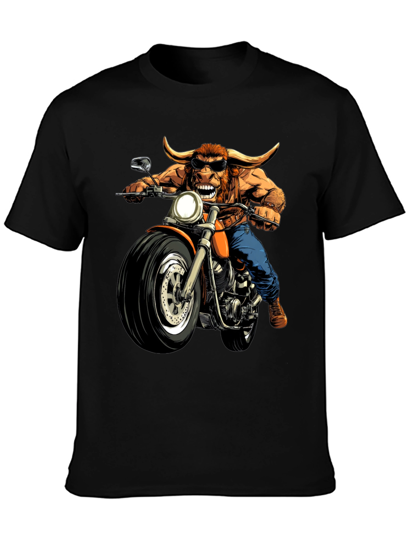Bull on Motorcycle Graphic T-Shirt