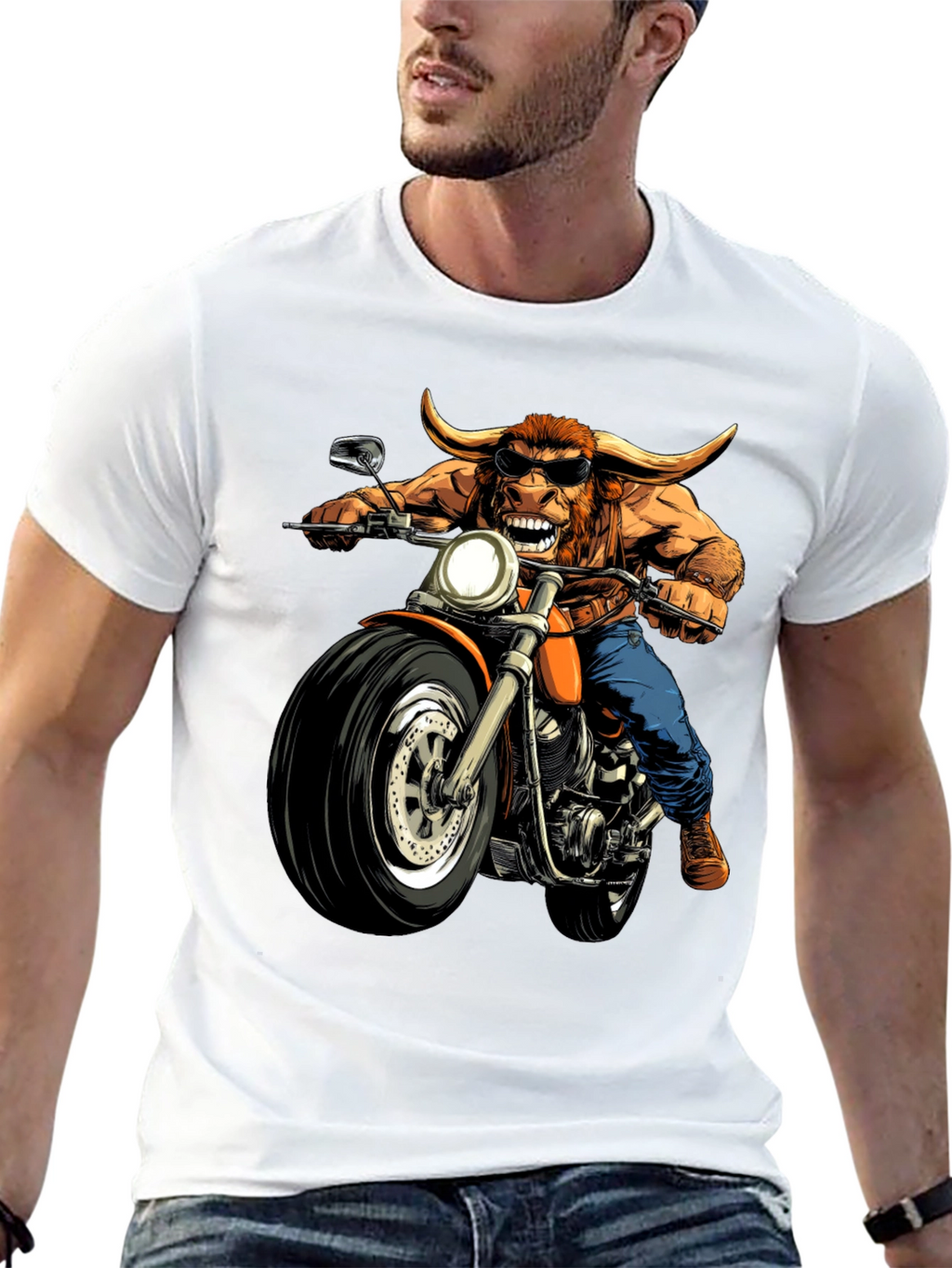 Bull on Motorcycle Graphic T-Shirt
