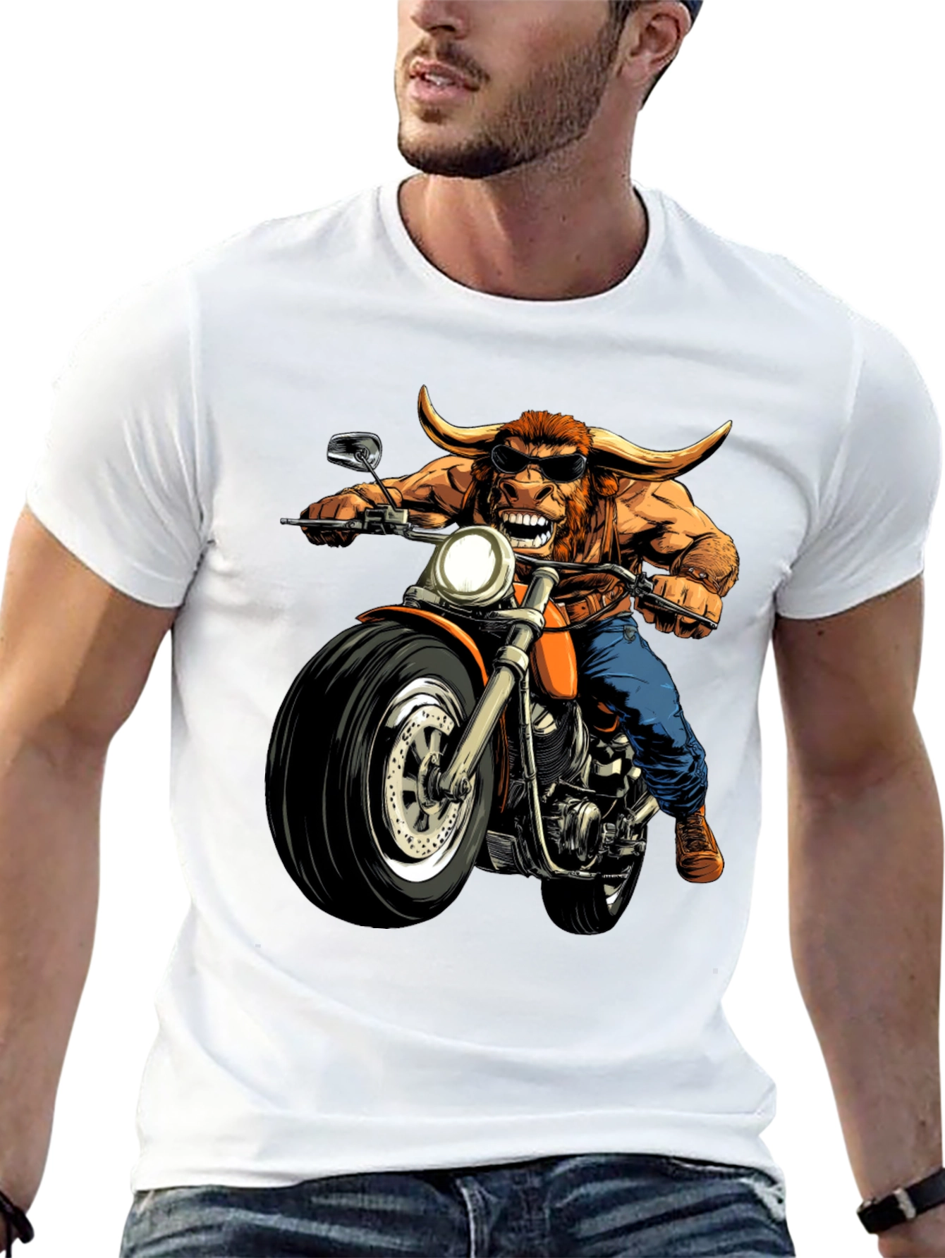 Bull on Motorcycle Graphic T-Shirt