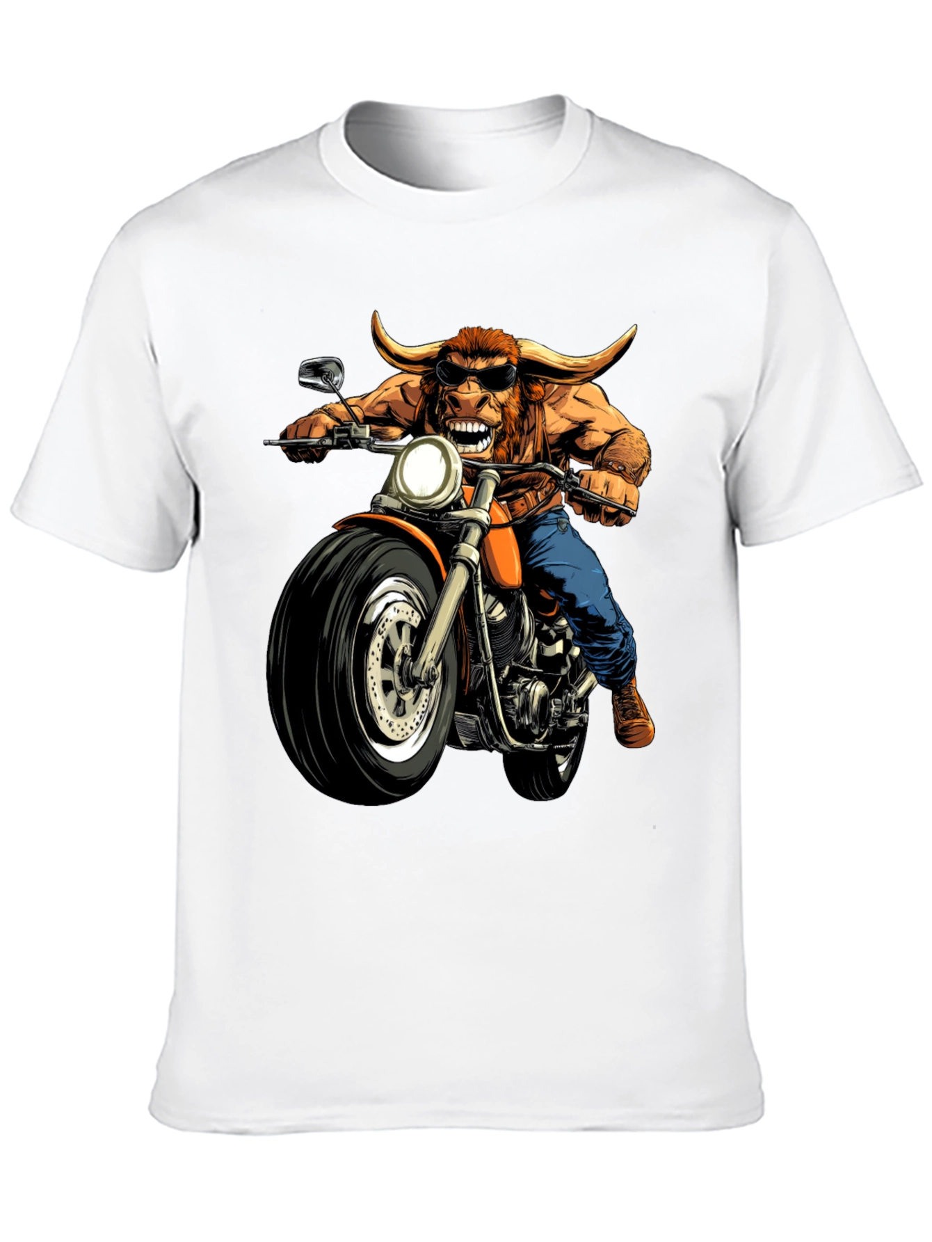 Bull on Motorcycle Graphic T-Shirt