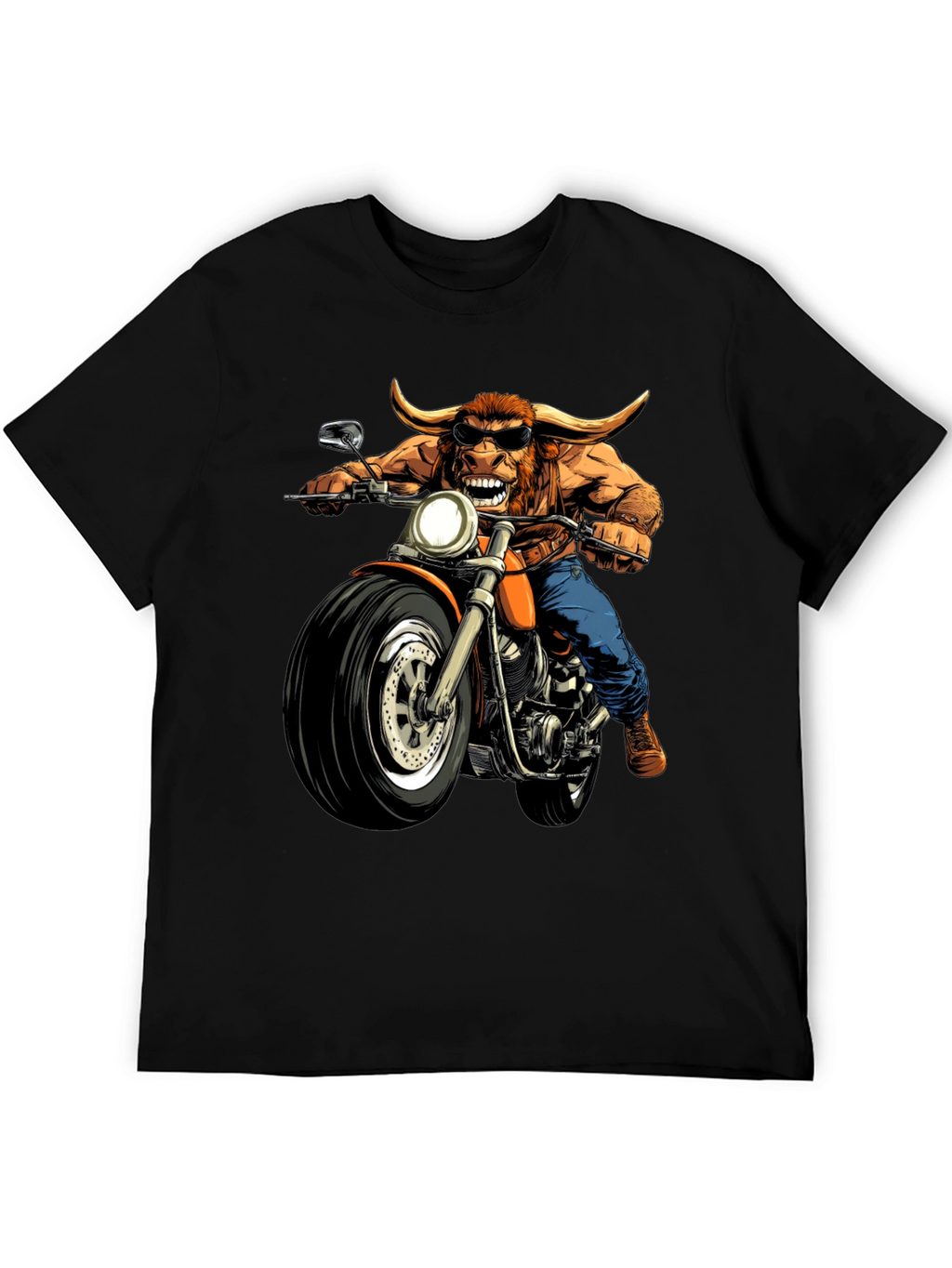 Bull on Motorcycle Graphic T-Shirt