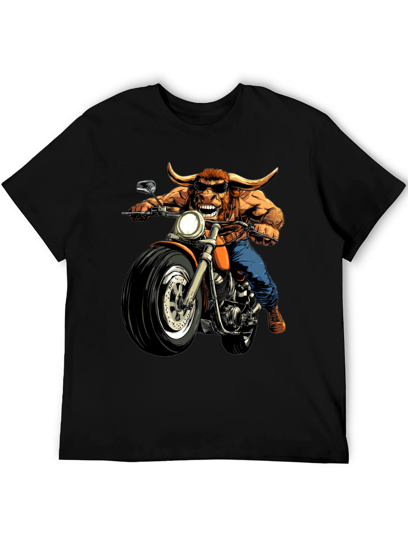 Bull on Motorcycle Graphic T-Shirt