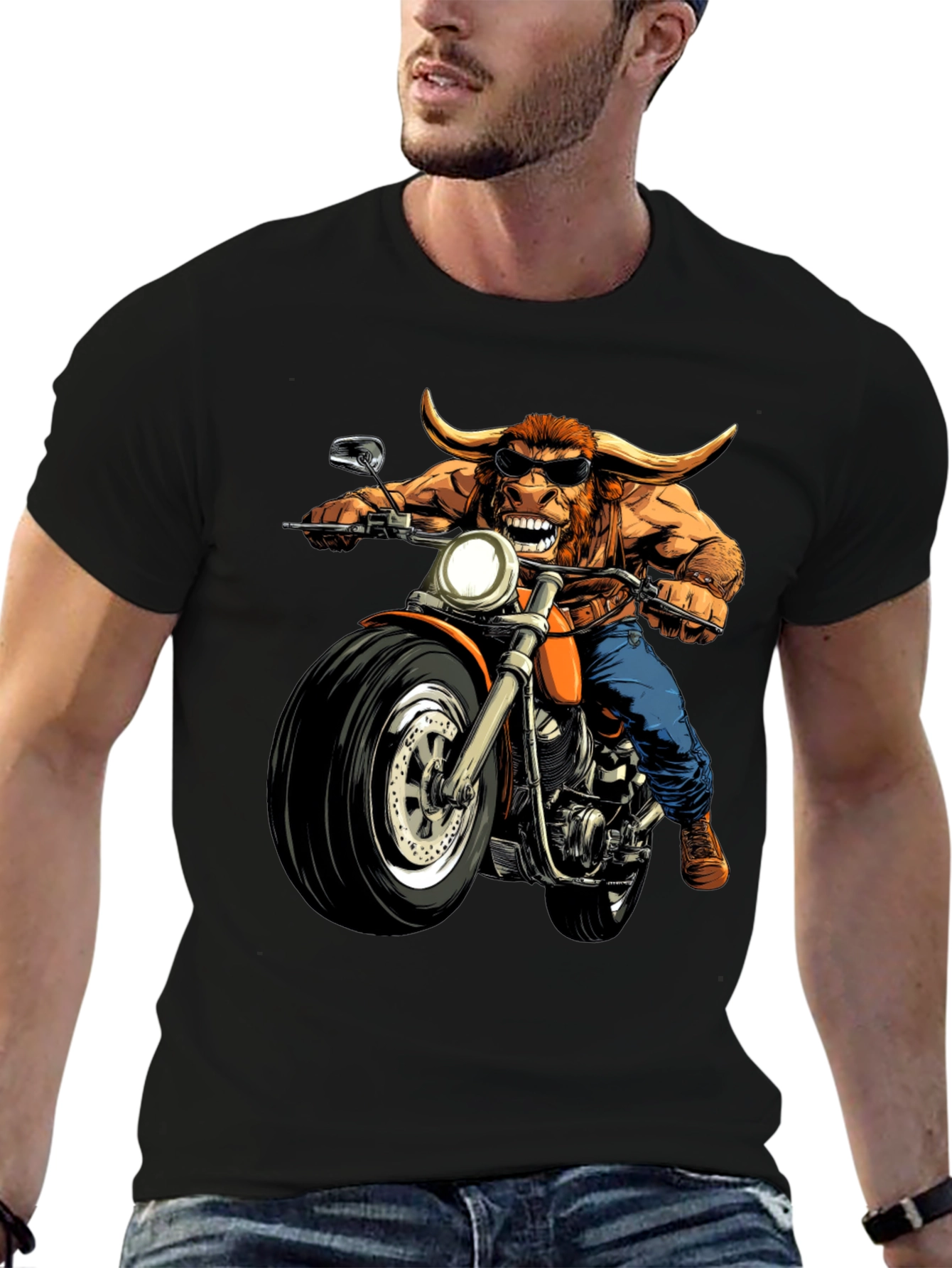 Bull on Motorcycle Graphic T-Shirt
