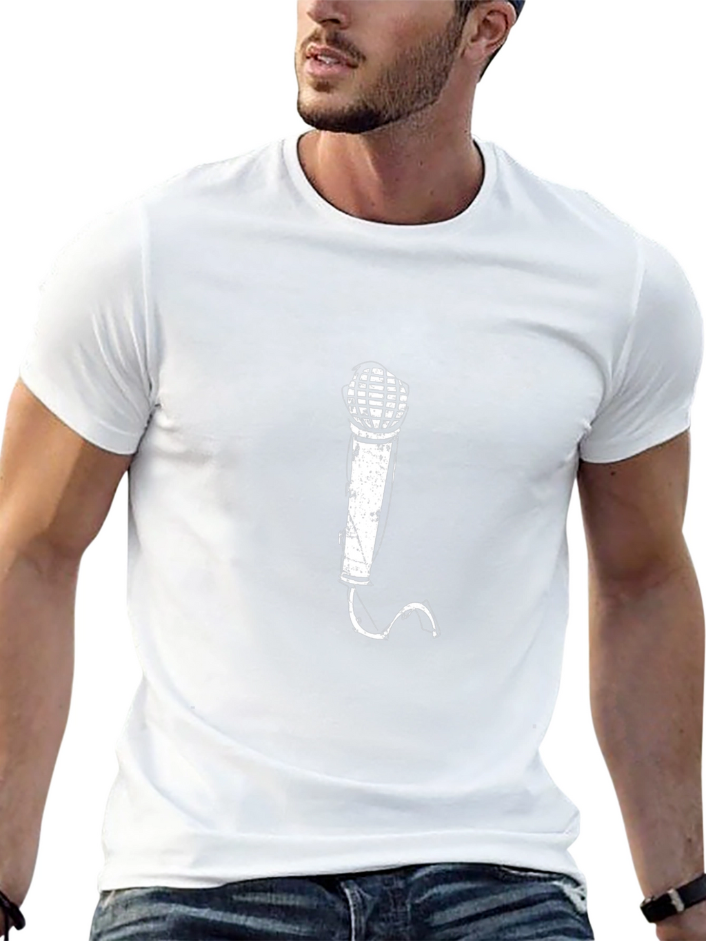 Microphone Graphic Print T-Shirt - Black