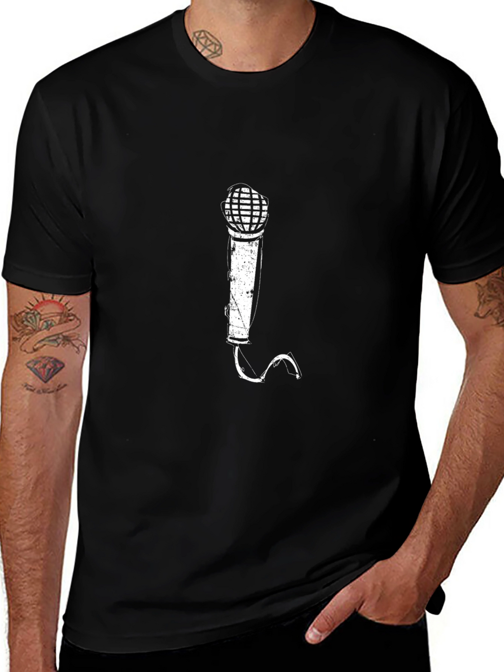 Microphone Graphic Print T-Shirt - Black