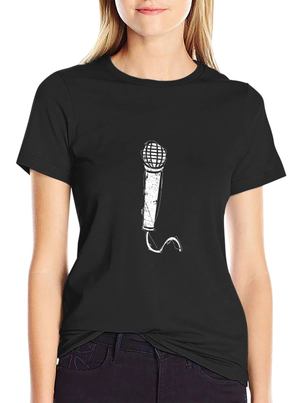 Microphone Graphic Print T-Shirt - Black