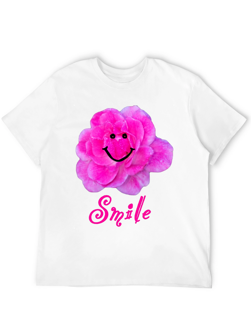 Smile Flower Graphic T-Shirt - Black Casual Tee