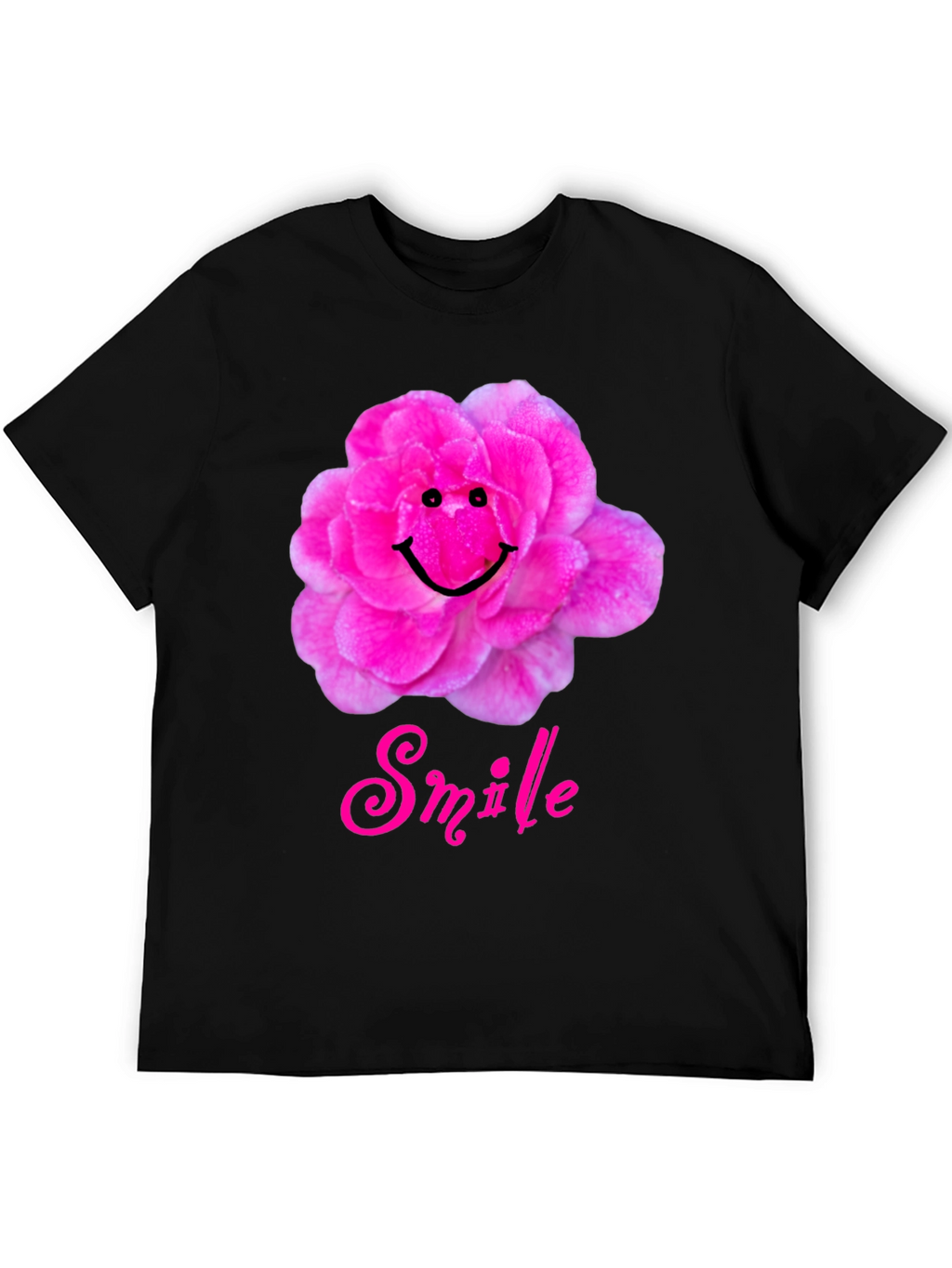Smile Flower Graphic T-Shirt - Black Casual Tee