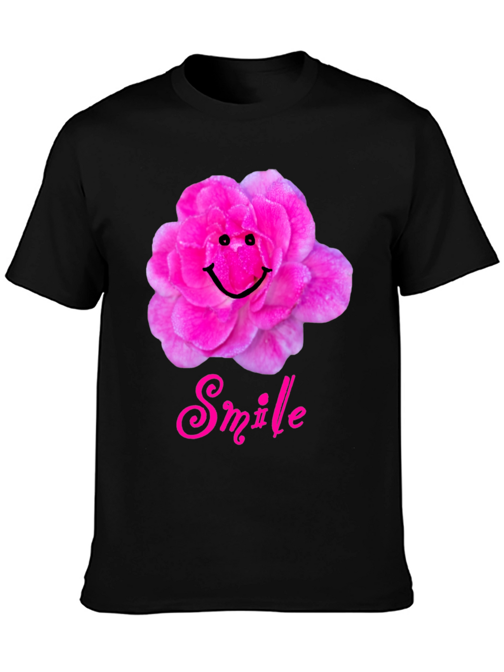 Smile Flower Graphic T-Shirt - Black Casual Tee