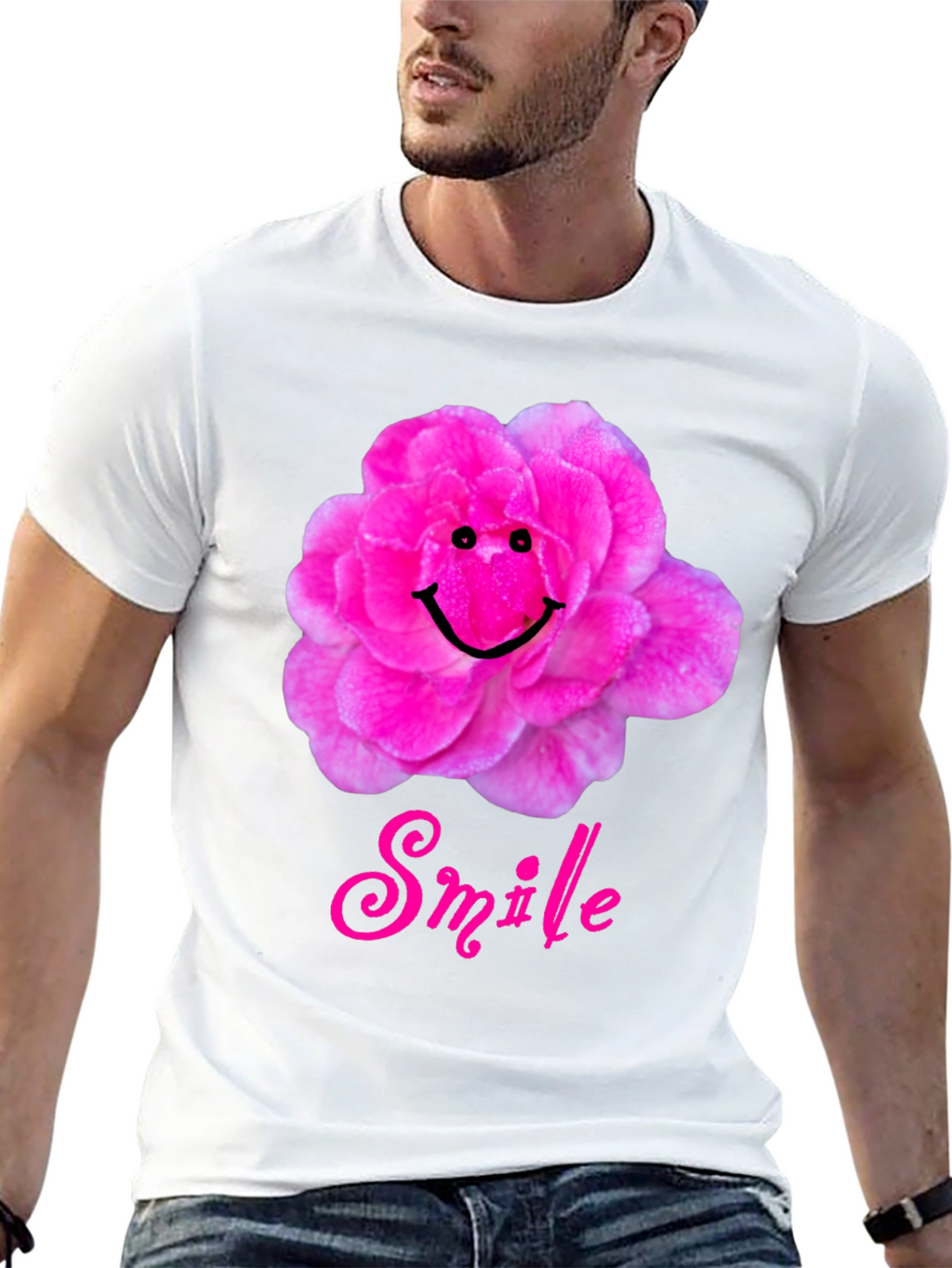 Smile Flower Graphic T-Shirt - Black Casual Tee