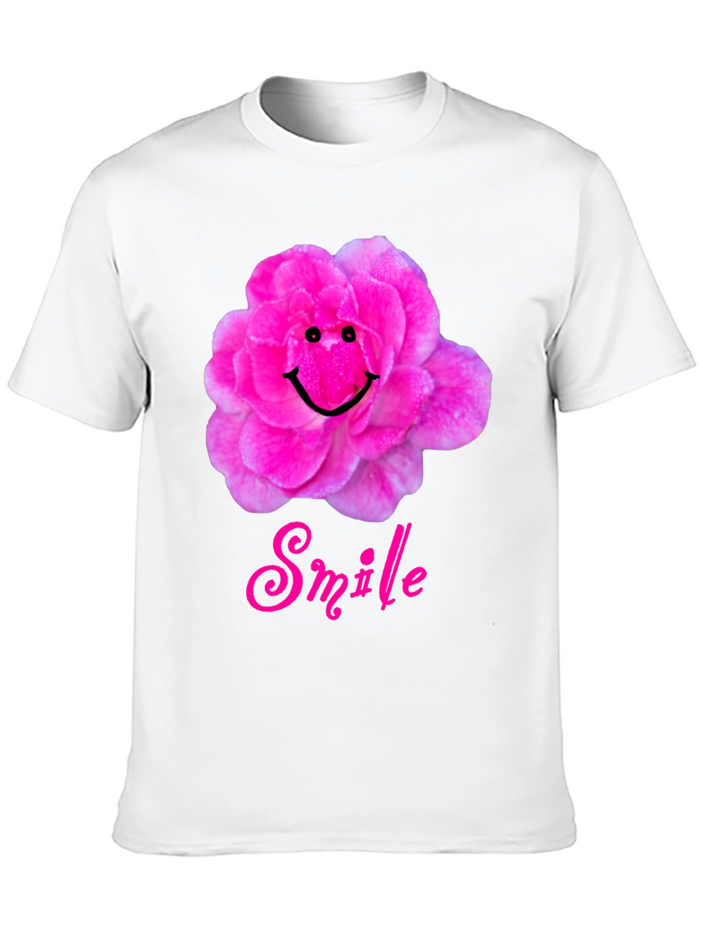 Smile Flower Graphic T-Shirt - Black Casual Tee