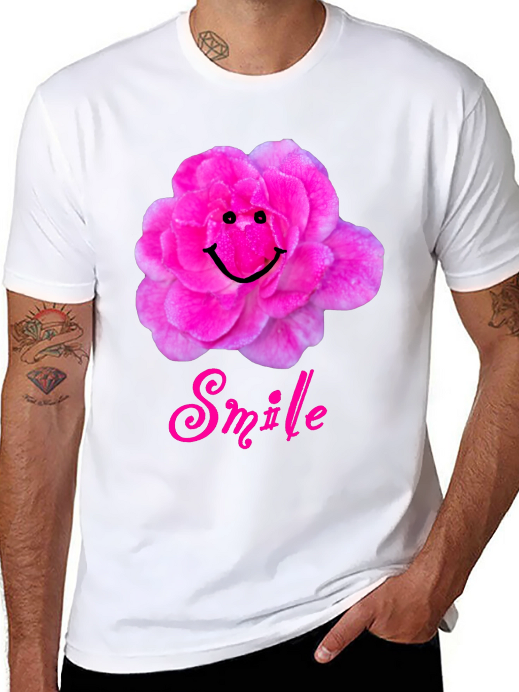 Smile Flower Graphic T-Shirt - Black Casual Tee