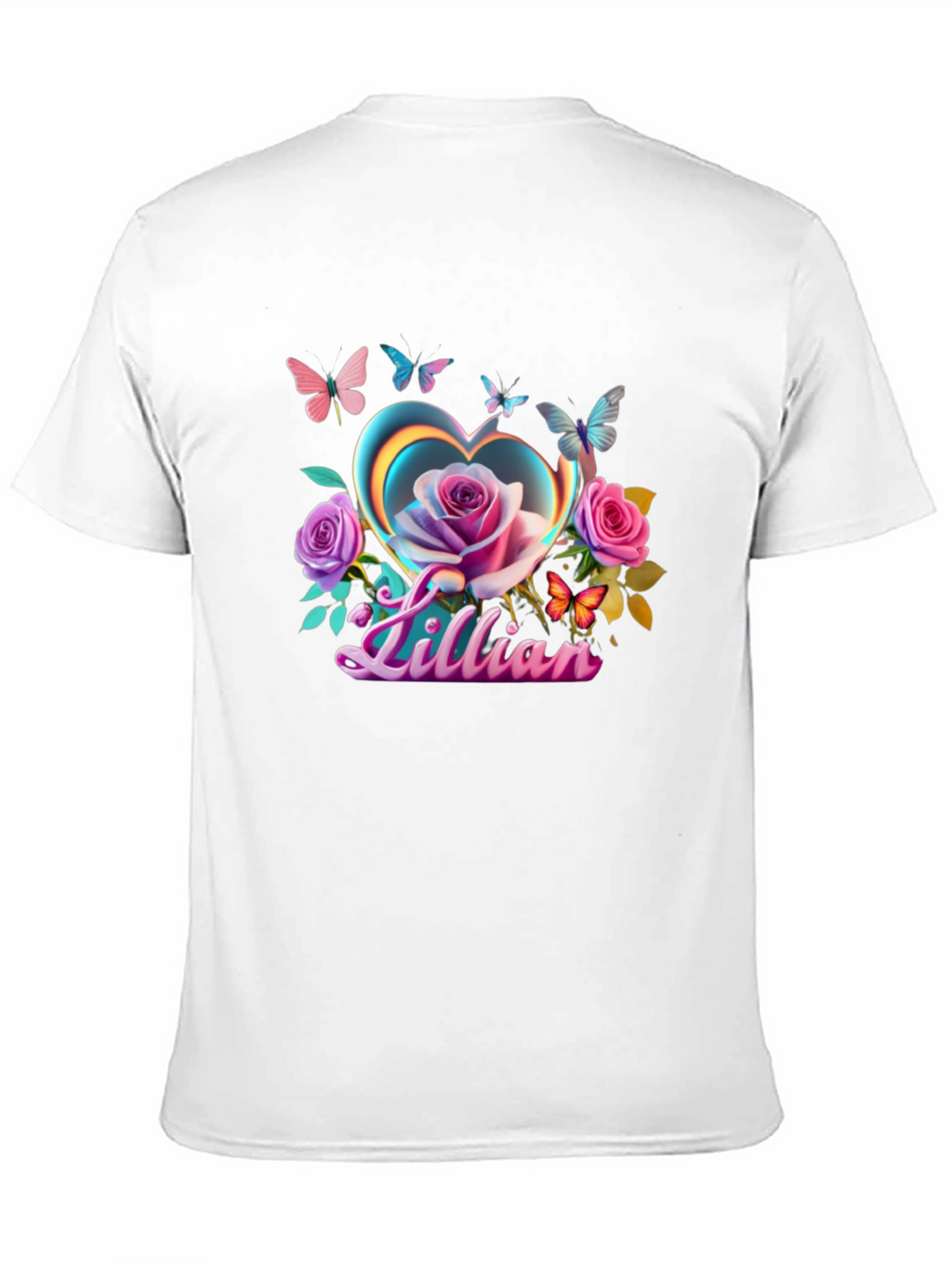 Lillian Heart Rose Butterfly Black T-Shirt