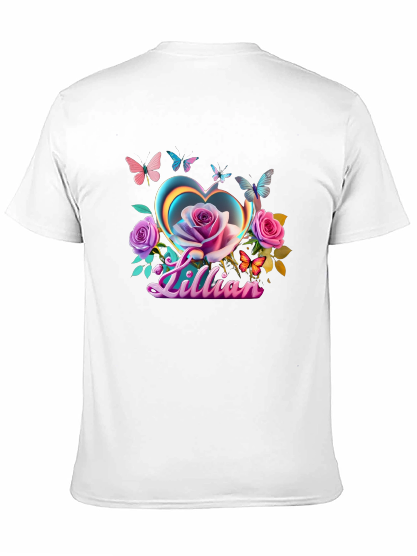 Lillian Heart Rose Butterfly Black T-Shirt