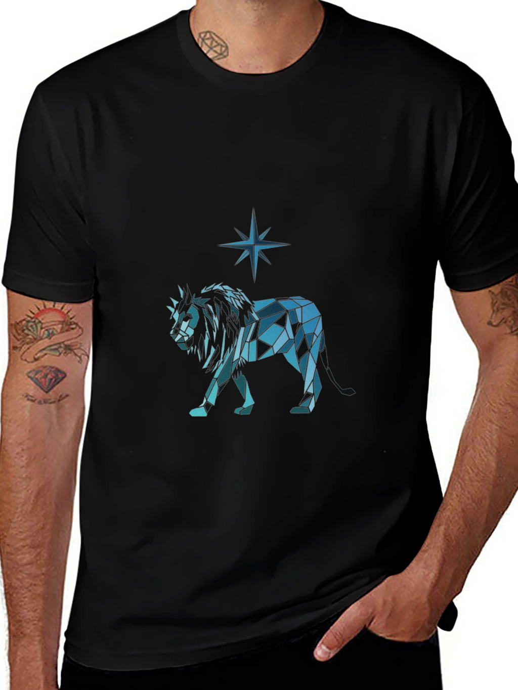 Geometric Lion Graphic Tee - Modern Style