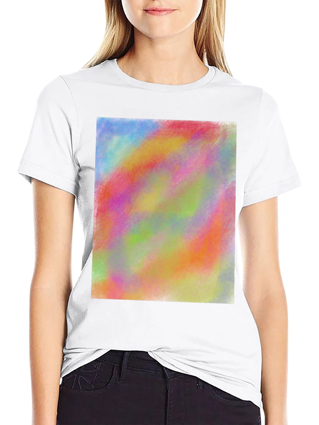 Vibrant Abstract Art Print Black Tee Shirt