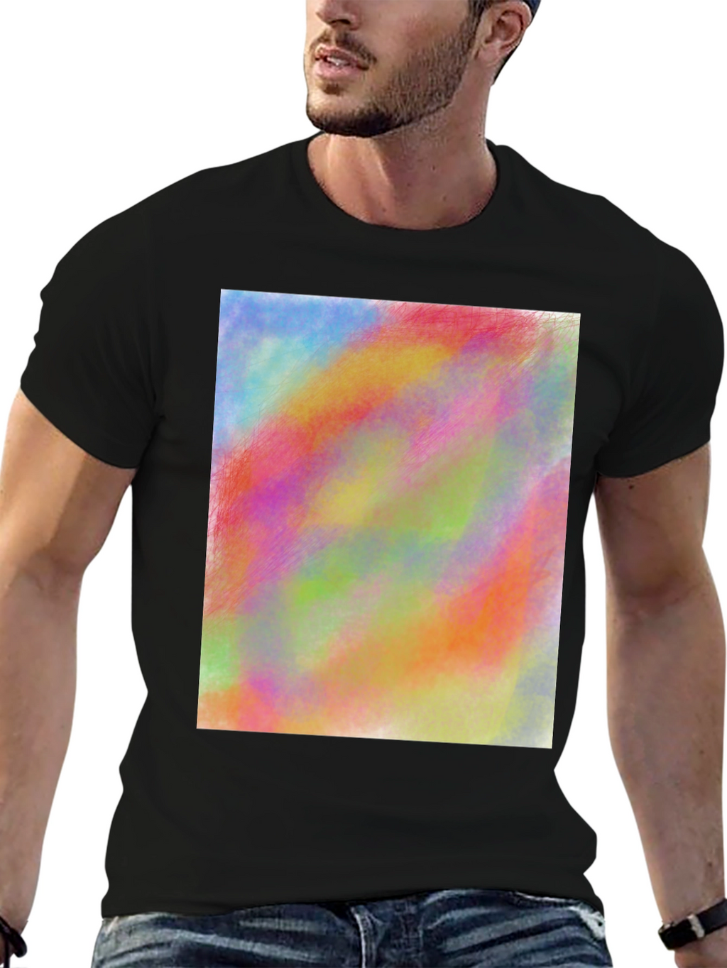 Vibrant Abstract Art Print Black Tee Shirt