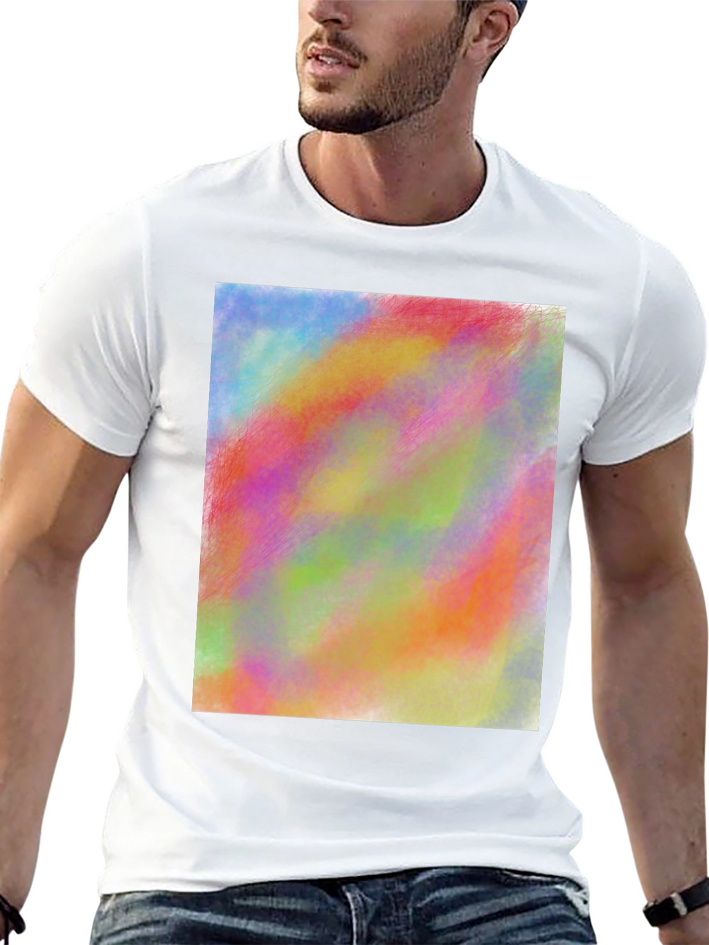 Vibrant Abstract Art Print Black Tee Shirt