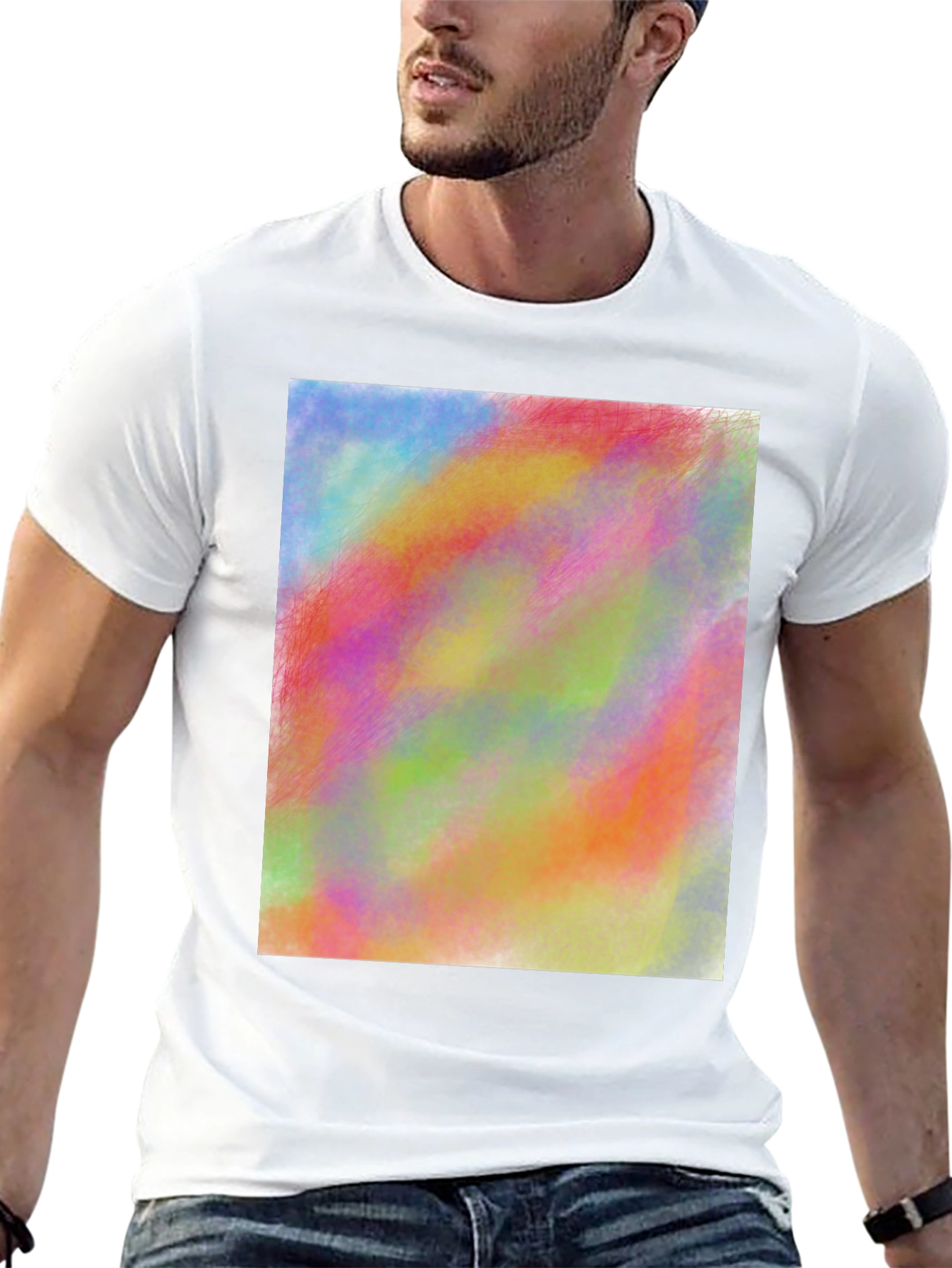 Vibrant Abstract Art Print Black Tee Shirt