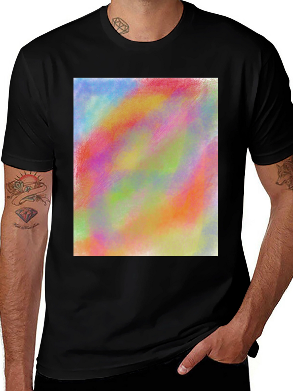 Vibrant Abstract Art Print Black Tee Shirt