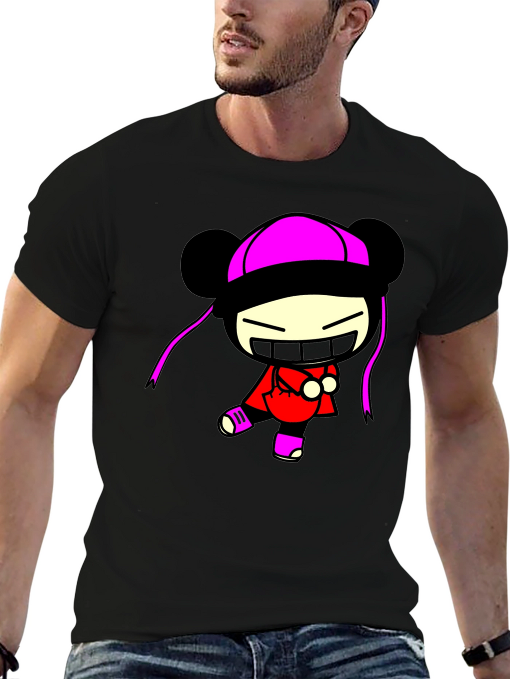 Pucca Funny Face Black T-Shirt