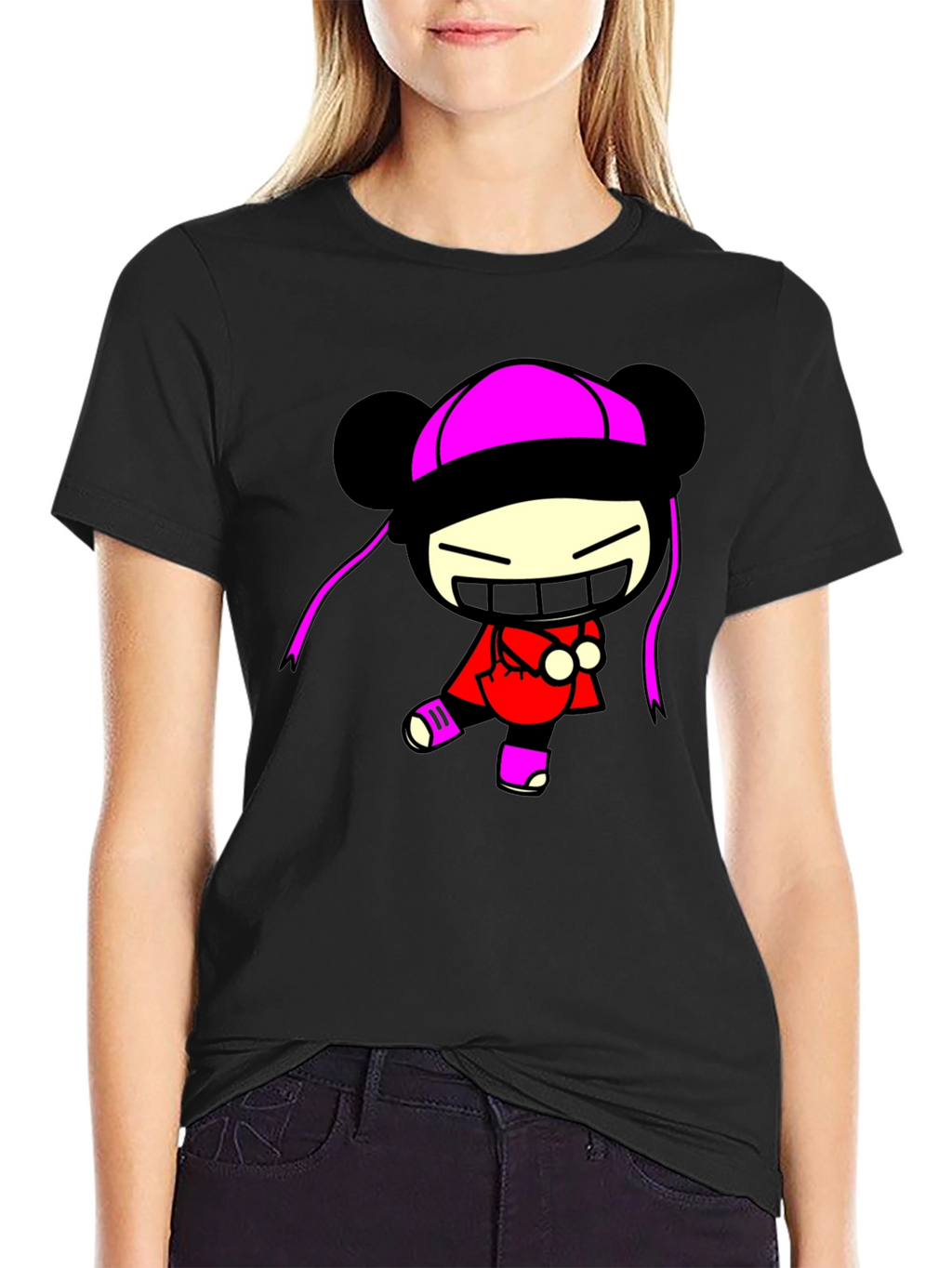 Pucca Funny Face Black T-Shirt