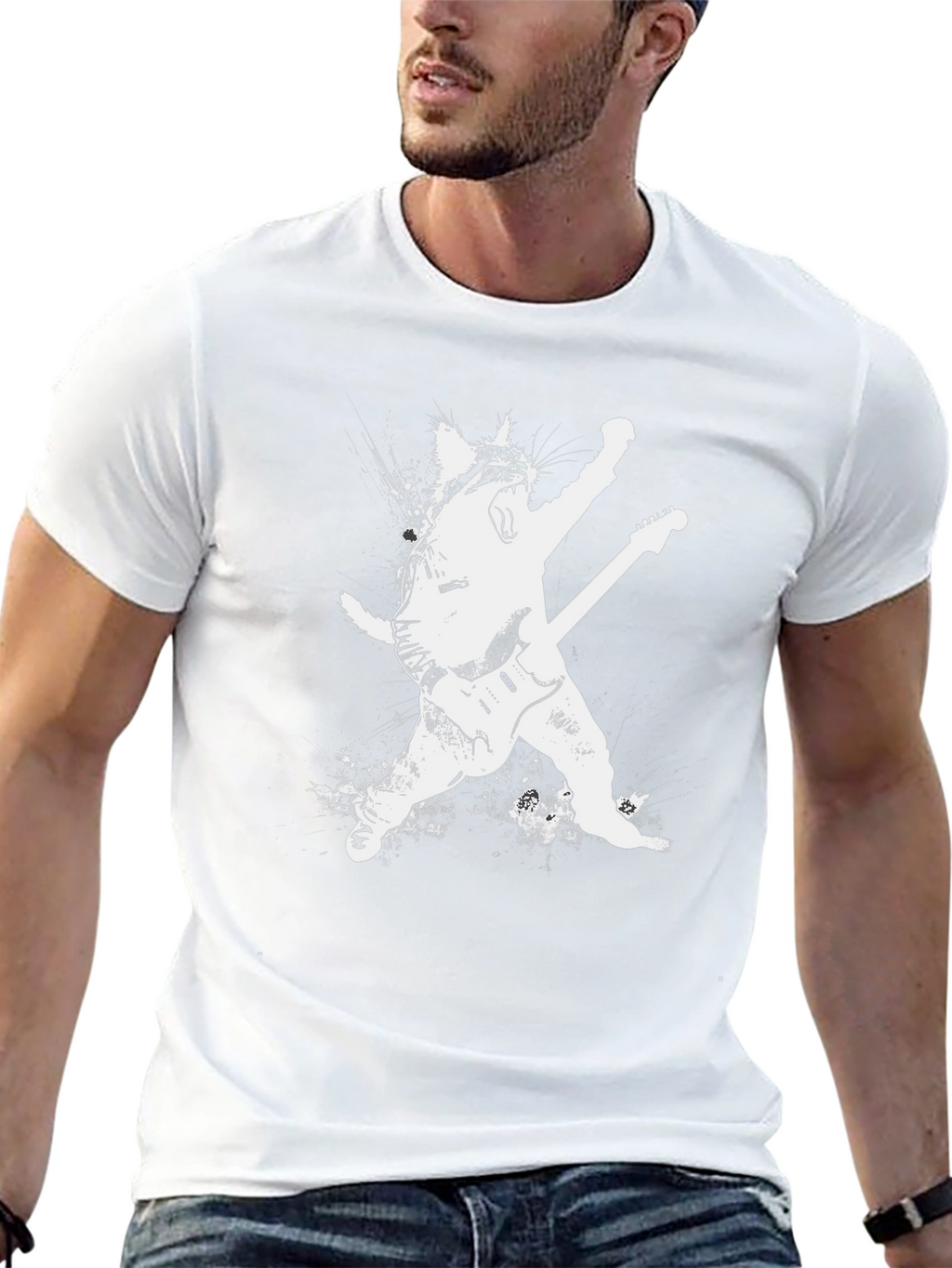 Rock Cat Graphic Tee - Black Unisex Shirt