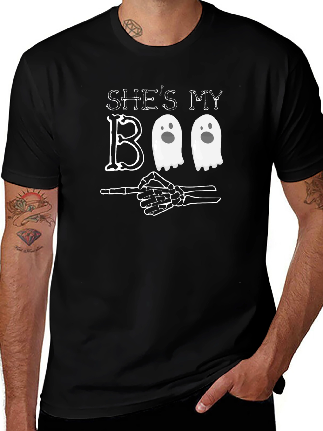 Shes My Boo T-Shirt - Halloween Ghost Skeleton Pointing Tee