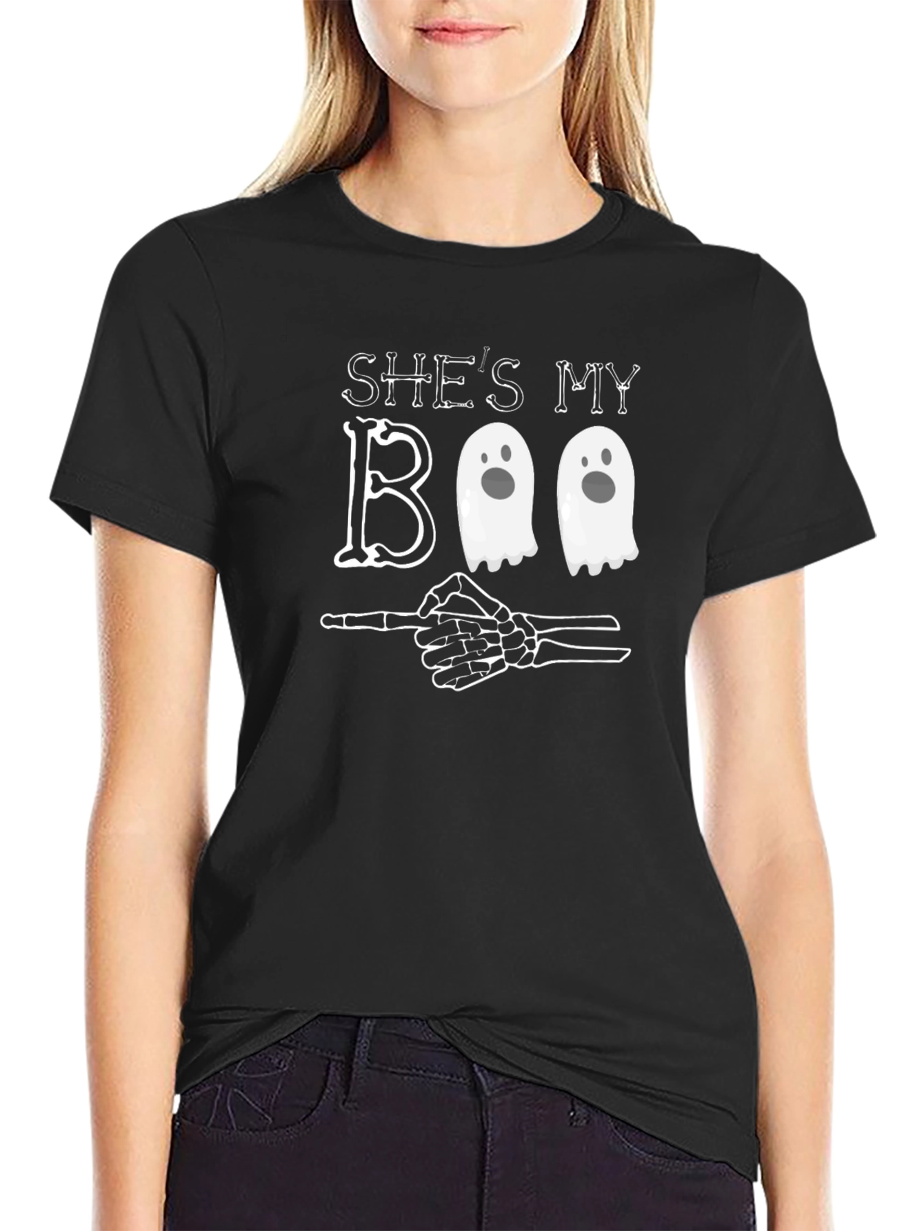 Shes My Boo T-Shirt - Halloween Ghost Skeleton Pointing Tee