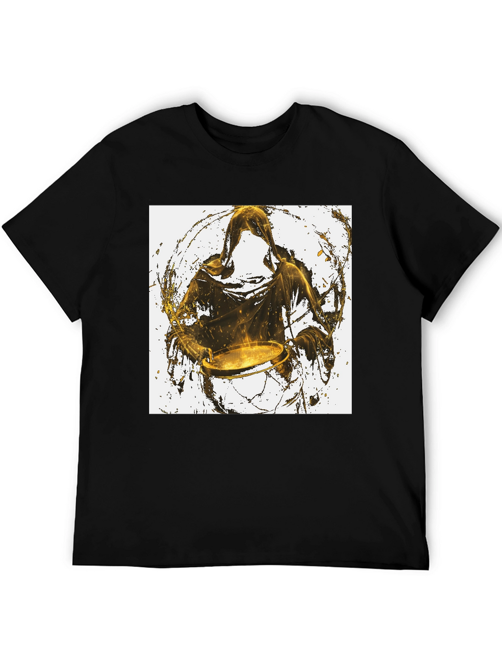 Hooded Drummer Graphic Black T-Shirt