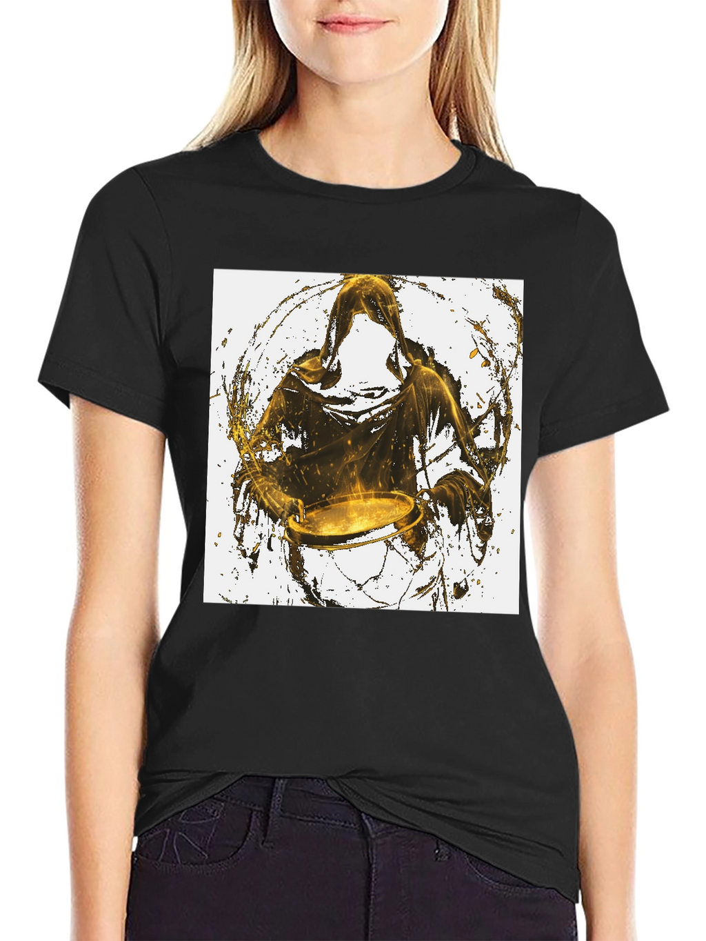 Hooded Drummer Graphic Black T-Shirt