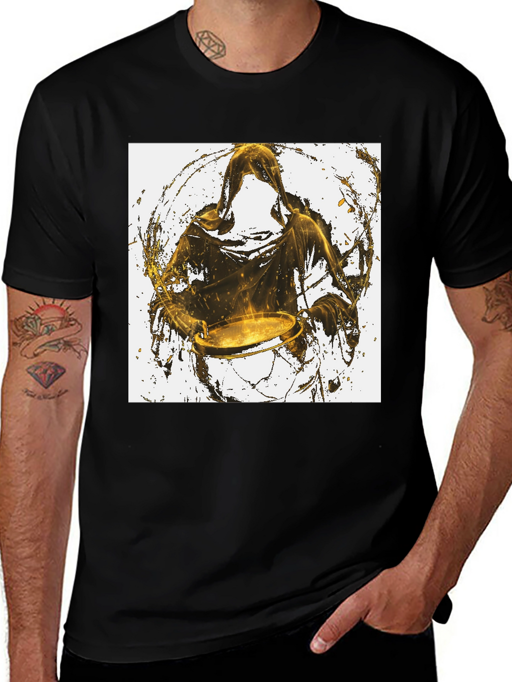 Hooded Drummer Graphic Black T-Shirt