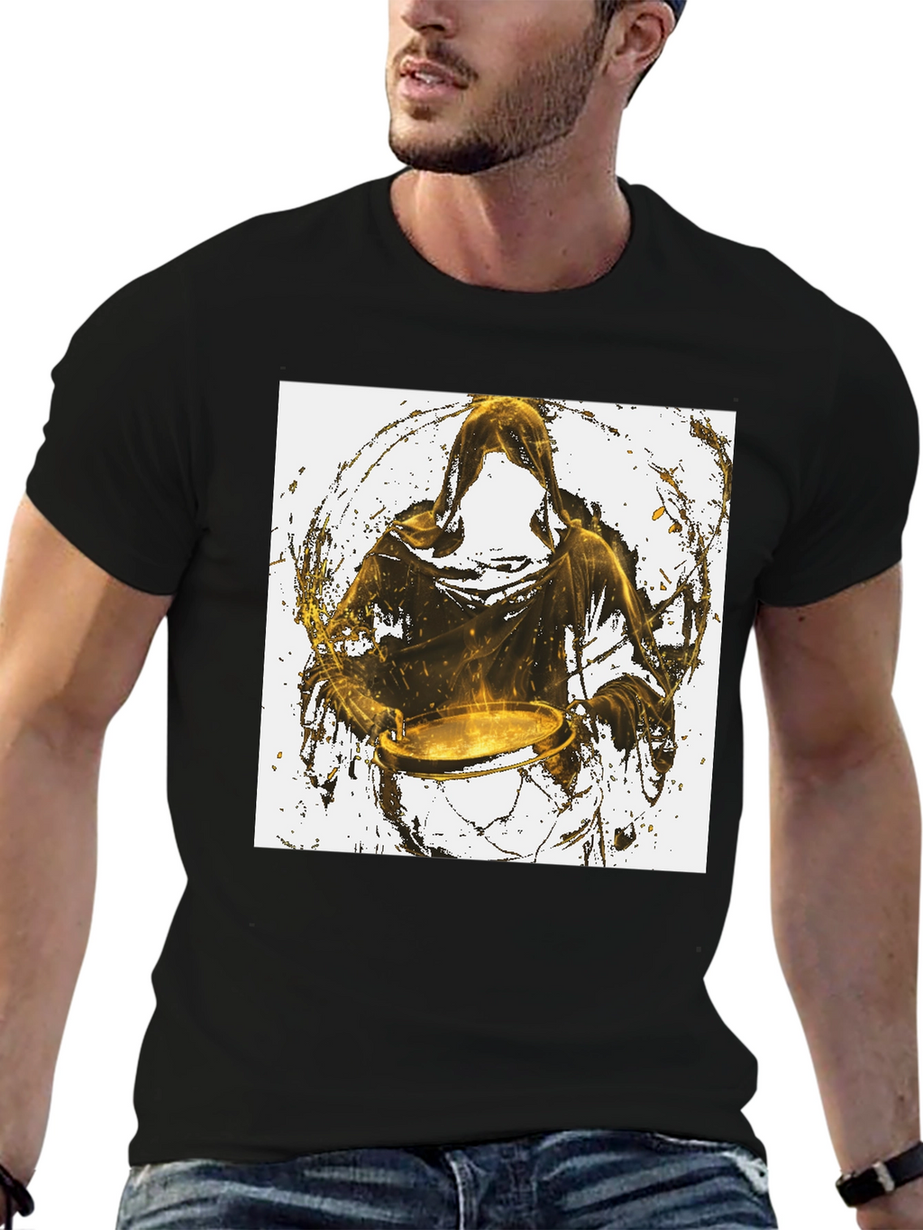 Hooded Drummer Graphic Black T-Shirt