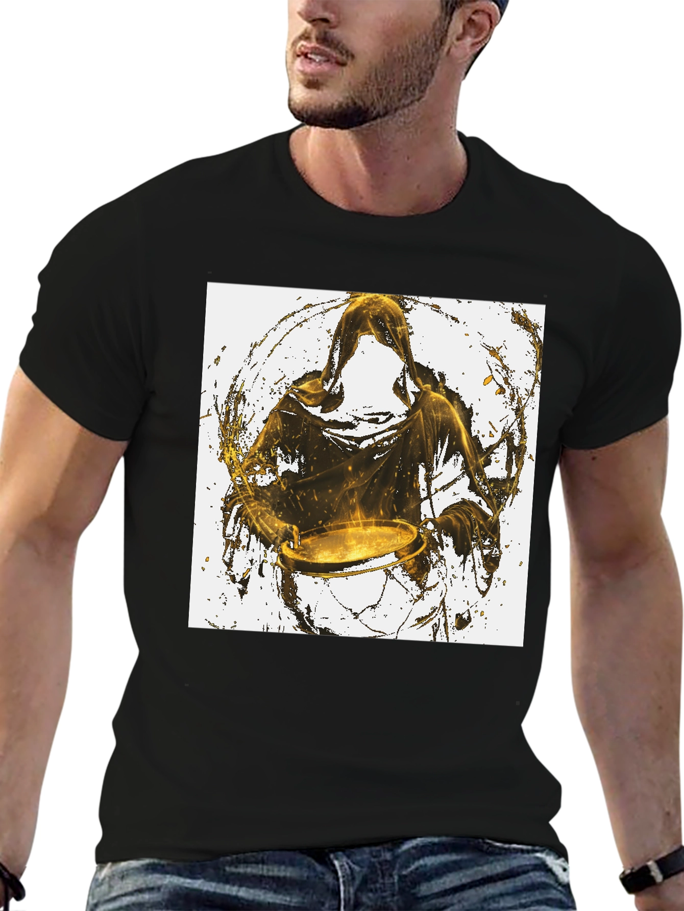 Hooded Drummer Graphic Black T-Shirt