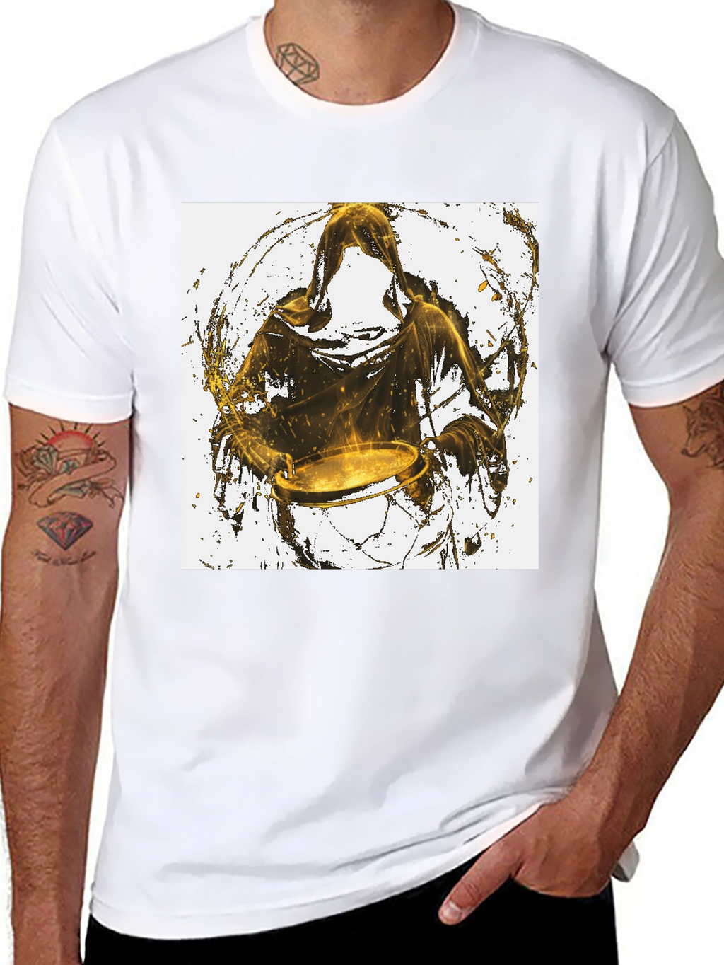 Hooded Drummer Graphic Black T-Shirt