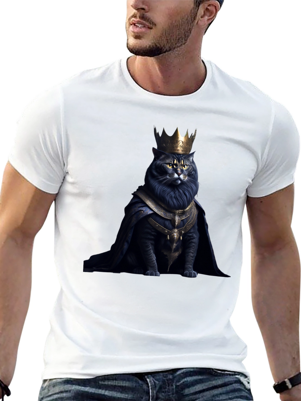 Regal Cat King Graphic Tee - Black