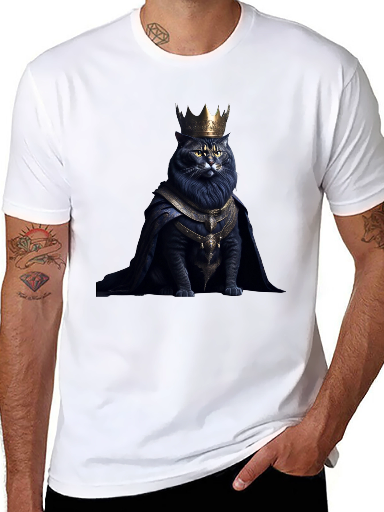 Regal Cat King Graphic Tee - Black