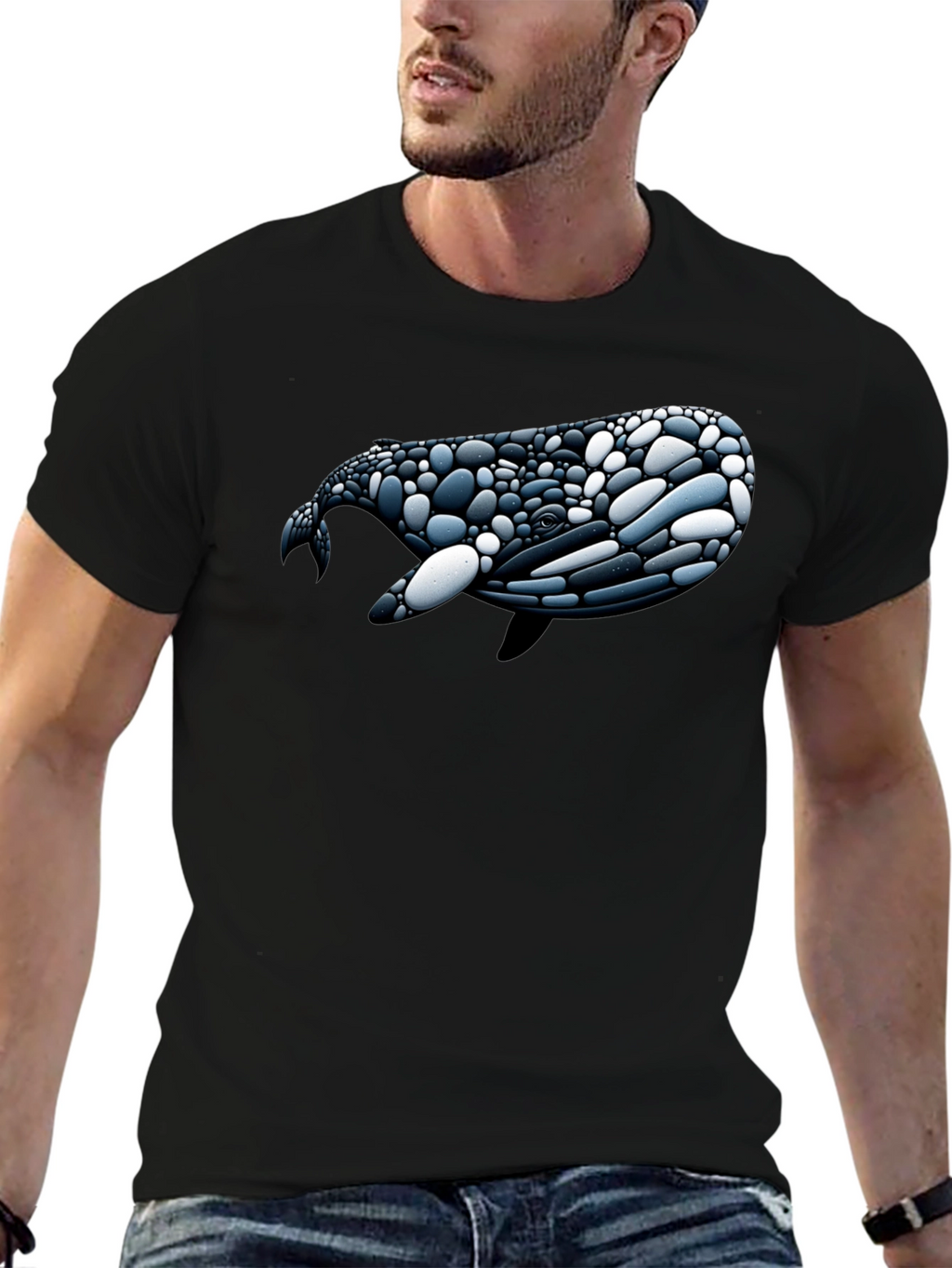Whale Pebble Art Graphic Tee - Black