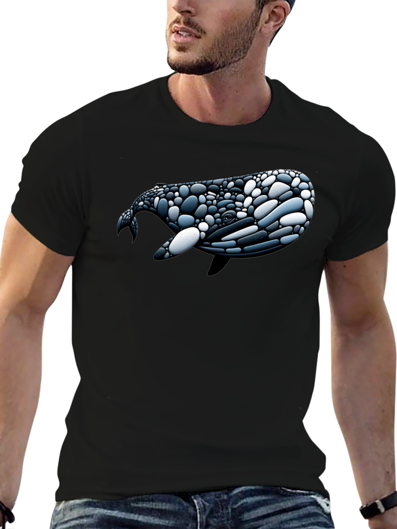 Whale Pebble Art Graphic Tee - Black