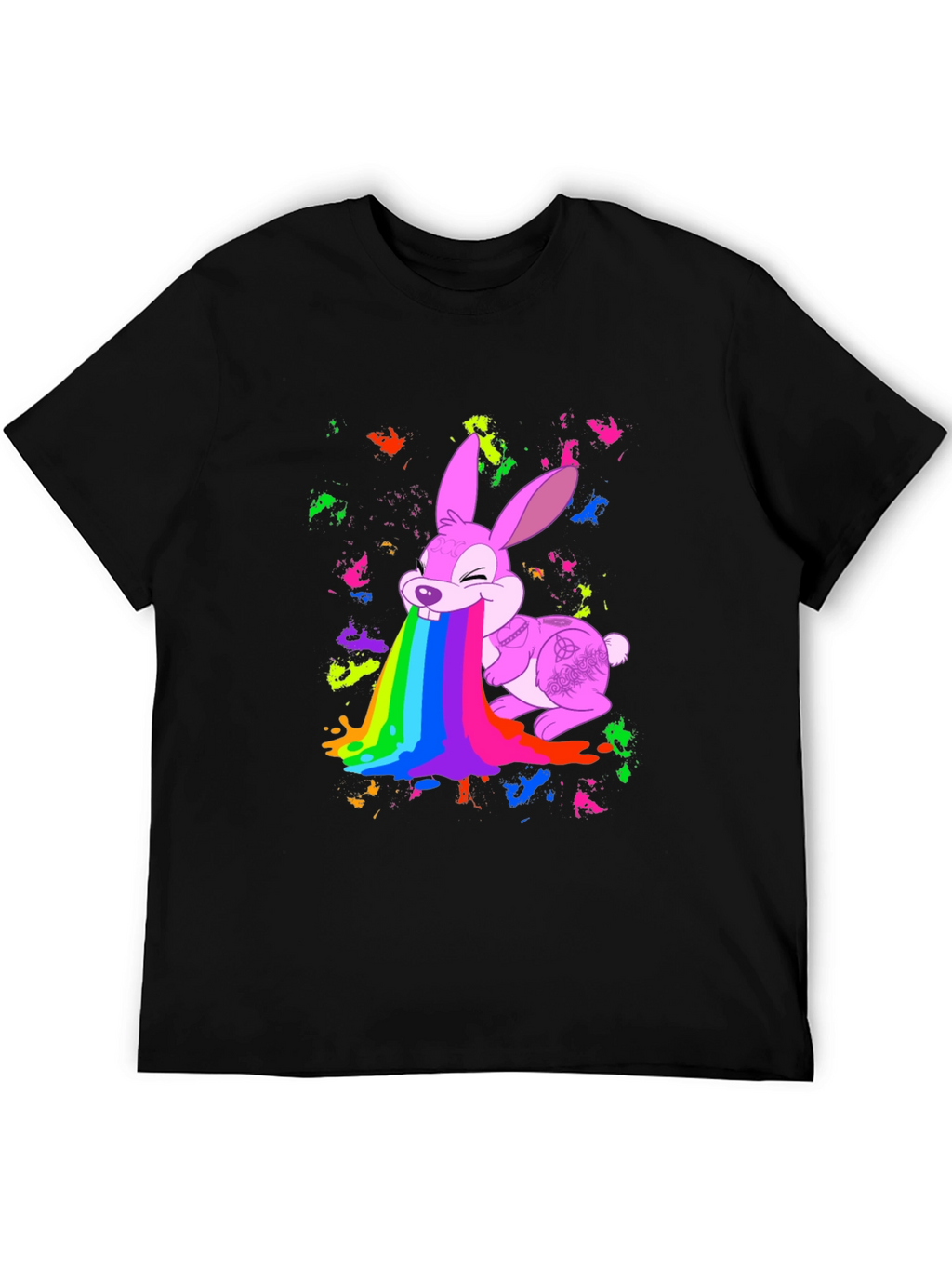 Rainbow Puke Bunny Black T-Shirt