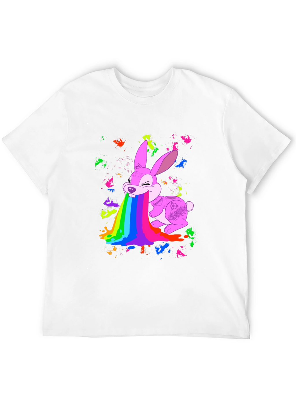 Rainbow Puke Bunny Black T-Shirt