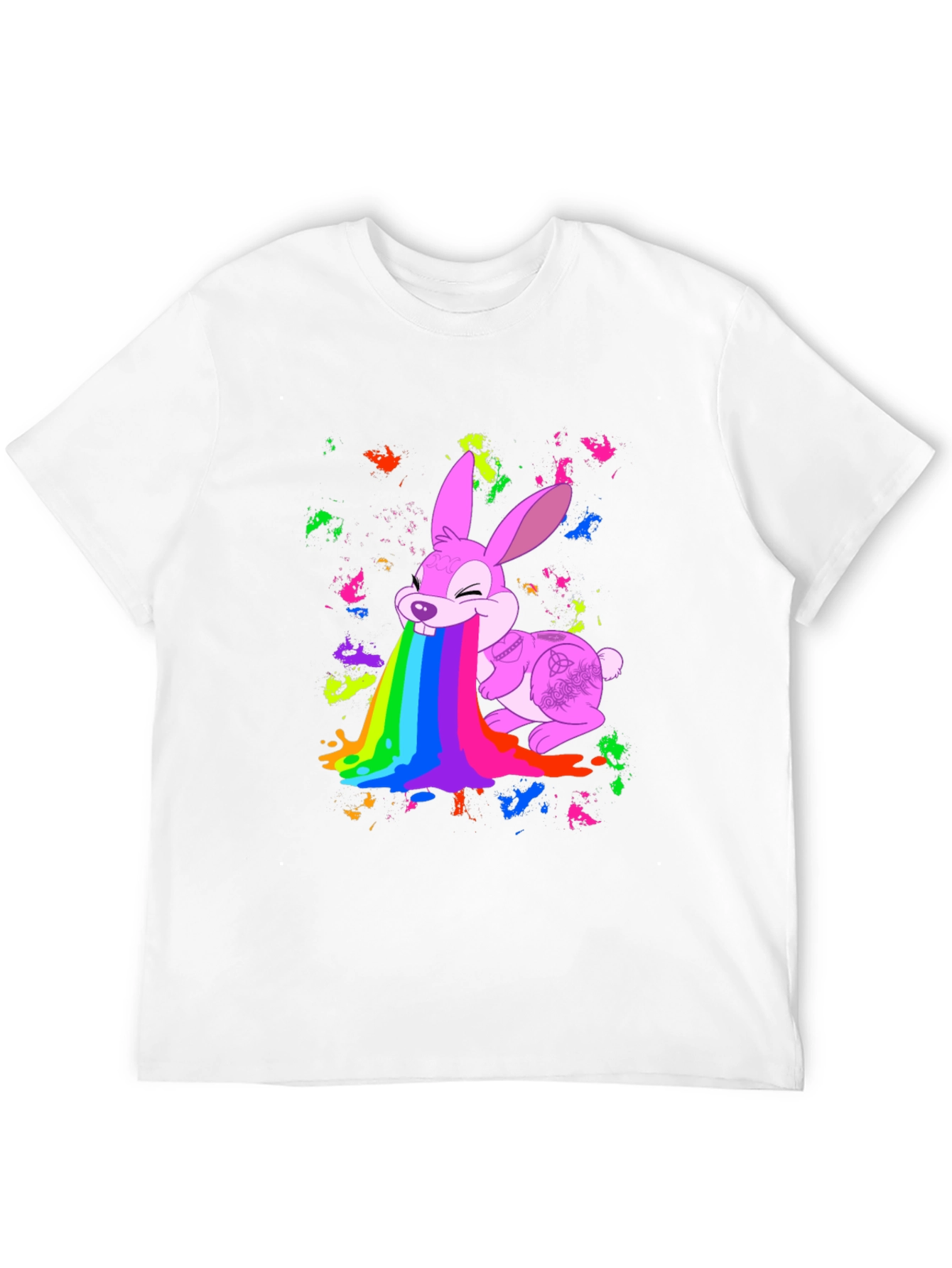 Rainbow Puke Bunny Black T-Shirt