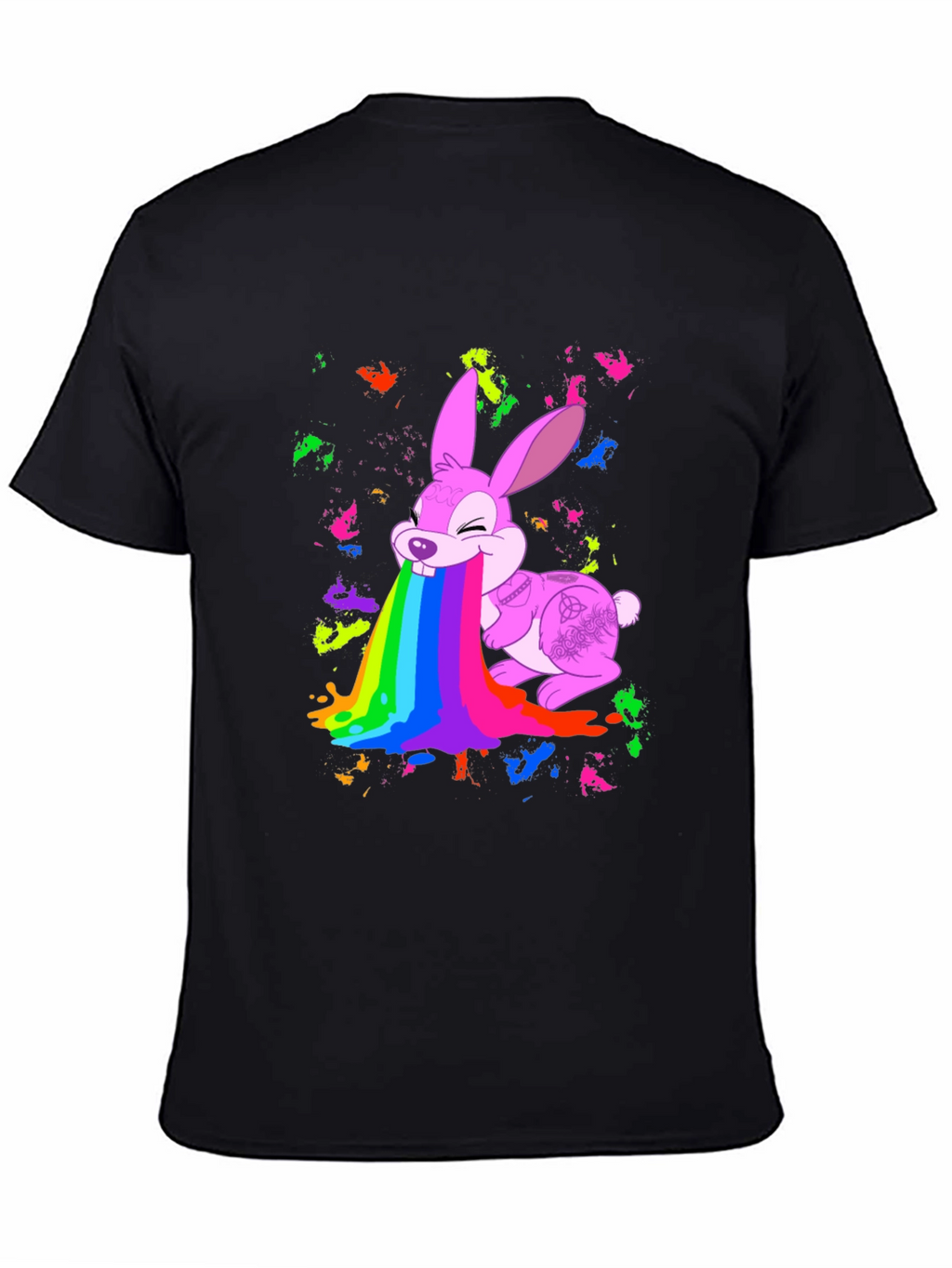 Rainbow Puke Bunny Black T-Shirt