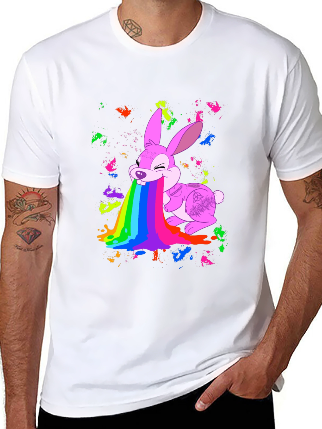 Rainbow Puke Bunny Black T-Shirt