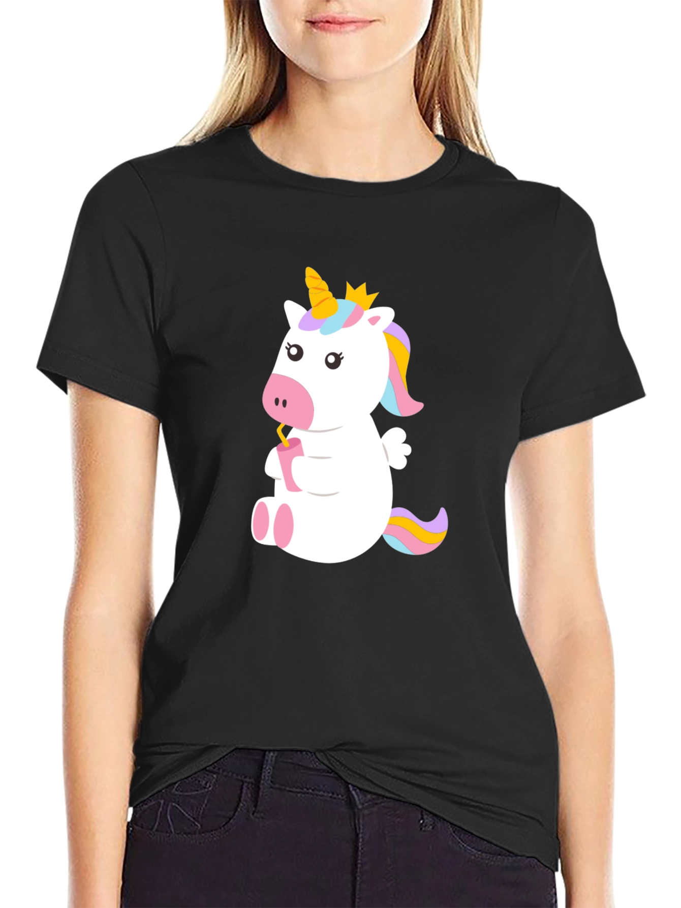 Cute Unicorn T-Shirt - Black Cotton Tee