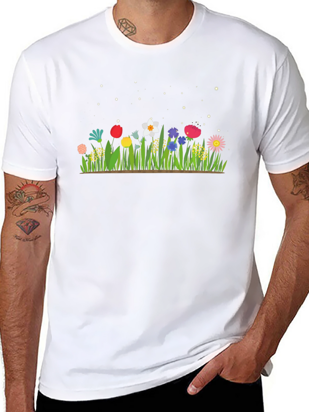 Floral Meadow Graphic Tee - Black Cotton