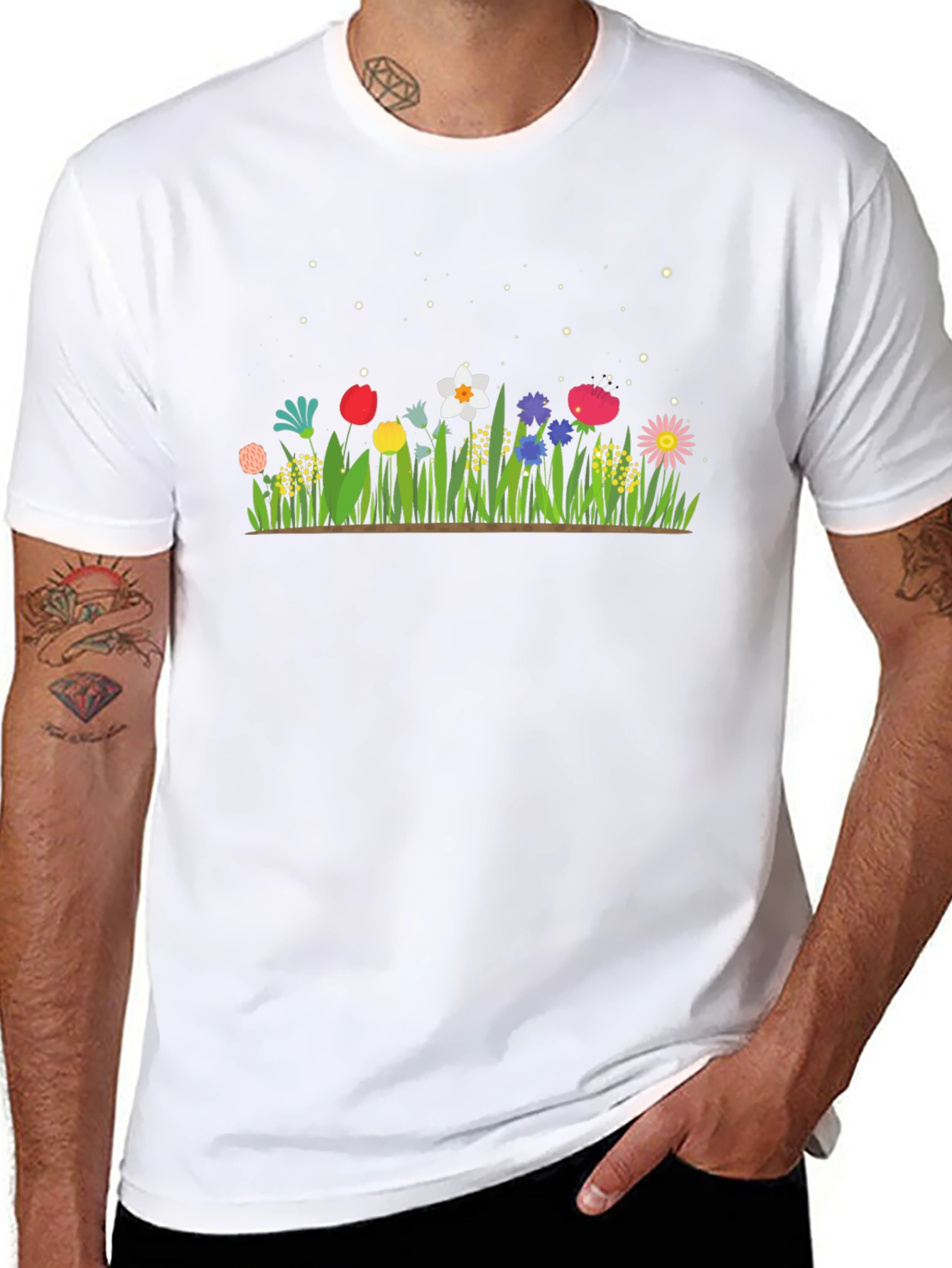 Floral Meadow Graphic Tee - Black Cotton
