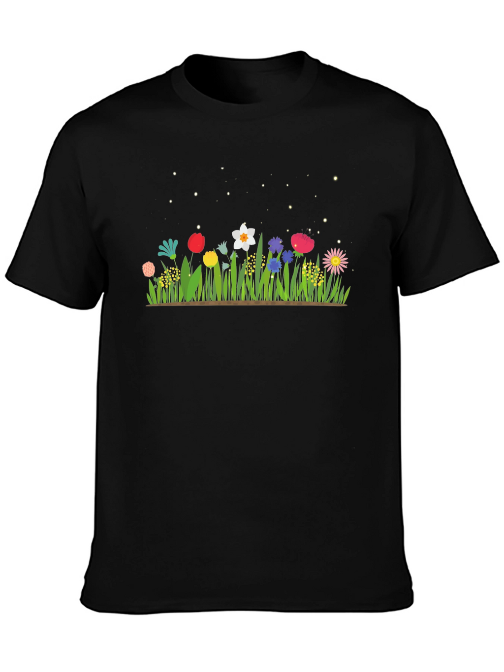 Floral Meadow Graphic Tee - Black Cotton